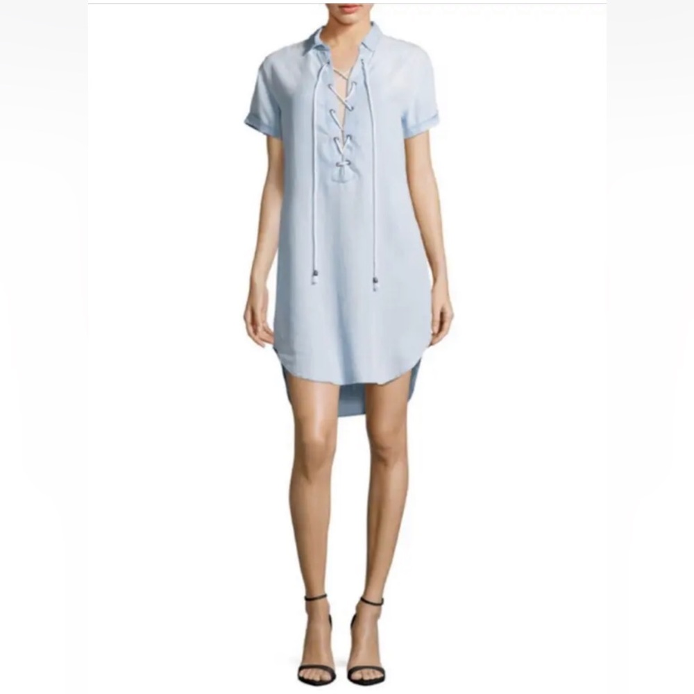 Rails Light Blue Lace-Up Shirt Midi Dress